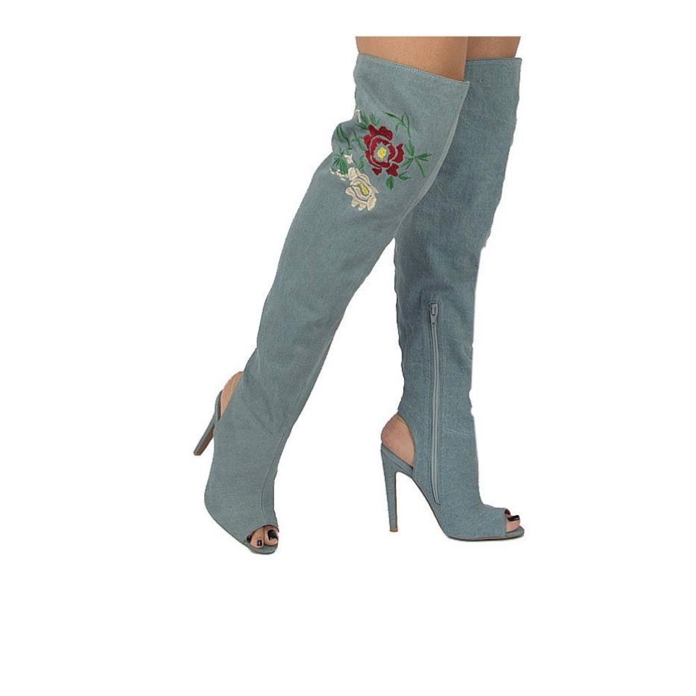 Denim knee high boots - Picture 3 of 4